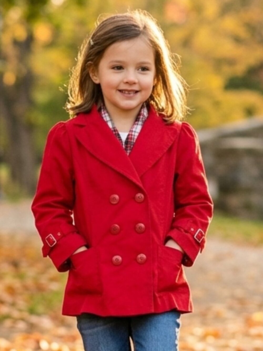 Kid's Headquarters Girls Red Double Breasted Peacoat Plaid Lined Y2K Size 6